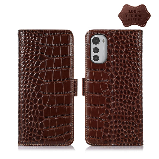 For Motorola Moto E32 4G Crocodile Top Layer Cowhide Leather Phone Case(Brown) - Motorola Cases by buy2fix | Online Shopping UK | buy2fix