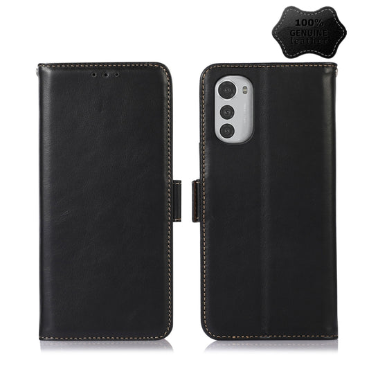 For Motorola Moto E32 4G Crazy Horse Top Layer Cowhide Leather Phone Case(Black) - Motorola Cases by buy2fix | Online Shopping UK | buy2fix