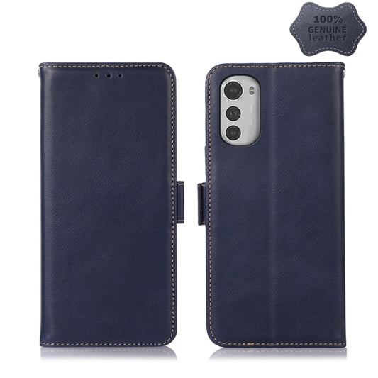 For Motorola Moto E32 4G Crazy Horse Top Layer Cowhide Leather Phone Case(Blue) - Motorola Cases by buy2fix | Online Shopping UK | buy2fix