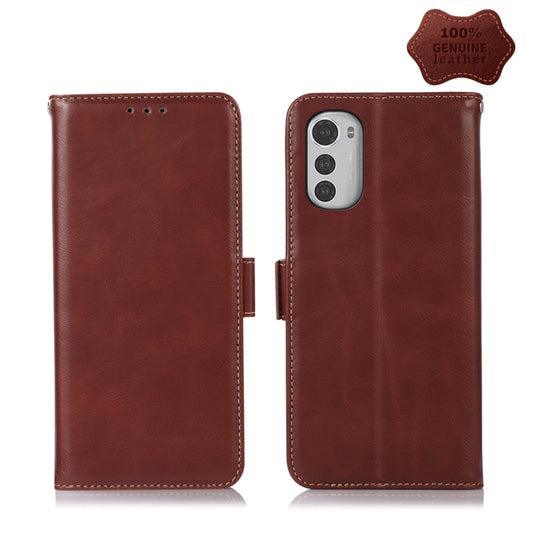 For Motorola Moto E32 4G Crazy Horse Top Layer Cowhide Leather Phone Case(Brown) - Motorola Cases by buy2fix | Online Shopping UK | buy2fix