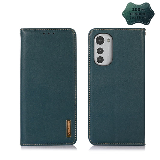 For Motorola Moto E32 4G KHAZNEH Nappa Top Layer Cowhide Leather Phone Case(Green) - Motorola Cases by buy2fix | Online Shopping UK | buy2fix