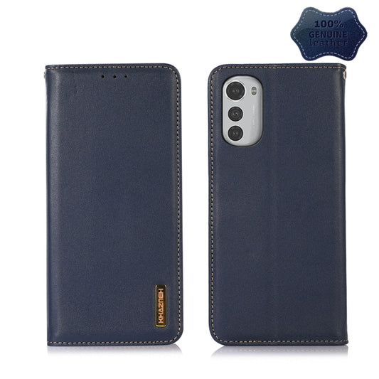 For Motorola Moto E32 4G KHAZNEH Nappa Top Layer Cowhide Leather Phone Case(Blue) - Motorola Cases by buy2fix | Online Shopping UK | buy2fix