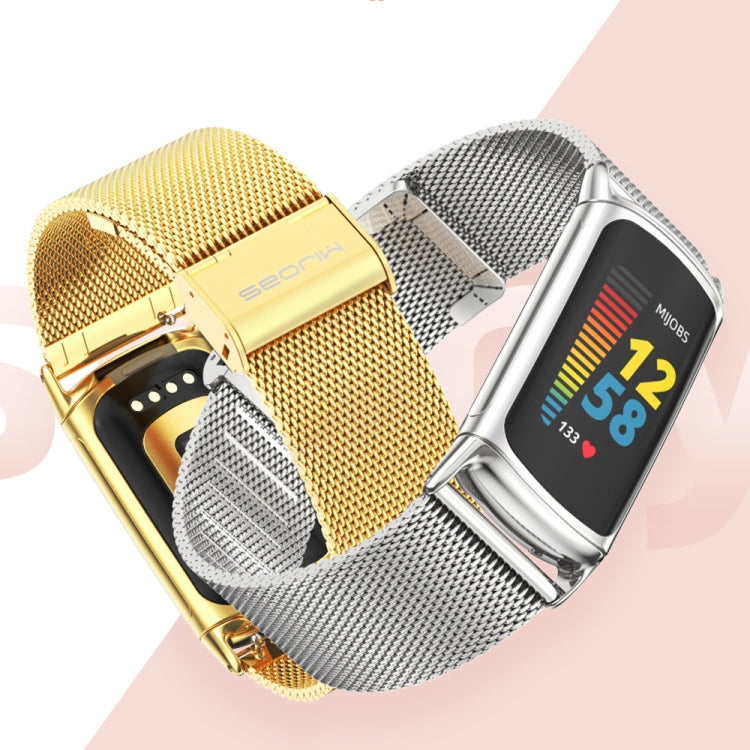 For Fitbit Charge5 Mijobs Milan Buckle Stainless Steel Metal Watch Band(Gold) - Watch Bands by MIJOBS | Online Shopping UK | buy2fix