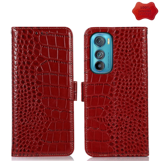 For Motorola Edge 30 5G Crocodile Top Layer Cowhide Leather Phone Case(Red) - Motorola Cases by buy2fix | Online Shopping UK | buy2fix