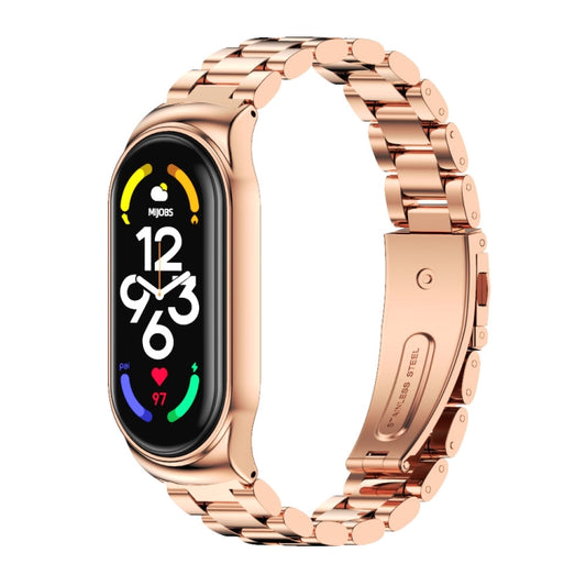 For Xiaomi Mi Band 7 / 7 NFC MIJOBS CS Three-Bead Metal Stainless Steel Watch Band(Rose Gold) - Watch Bands by MIJOBS | Online Shopping UK | buy2fix