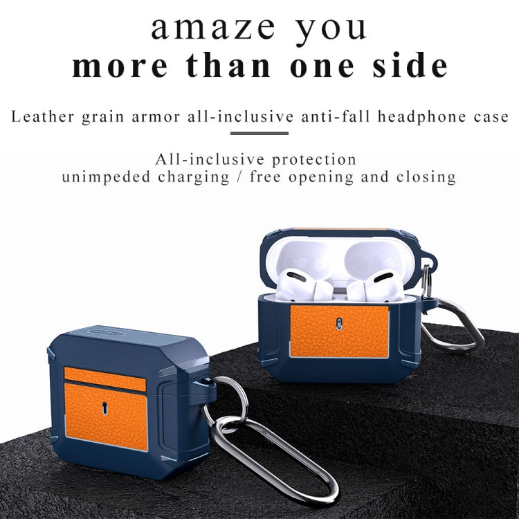 Leather Texture Armor Earphone Protective Case For AirPods Pro(Black+Sapphire Blue) - For AirPods Pro by buy2fix | Online Shopping UK | buy2fix