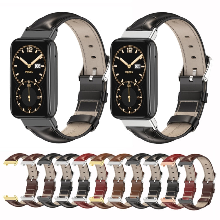 For Xiaomi Mi Band 7 Pro Mijobs Genuine Leather Top Layer Cowhide Watch Band(Bamboo Coffee Gold) - Watch Bands by MIJOBS | Online Shopping UK | buy2fix