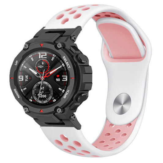 For Amazfit T-Rex 2 Two-color Holes Reverse Buckle Silicone Watch Band(Pink White) - Watch Bands by buy2fix | Online Shopping UK | buy2fix