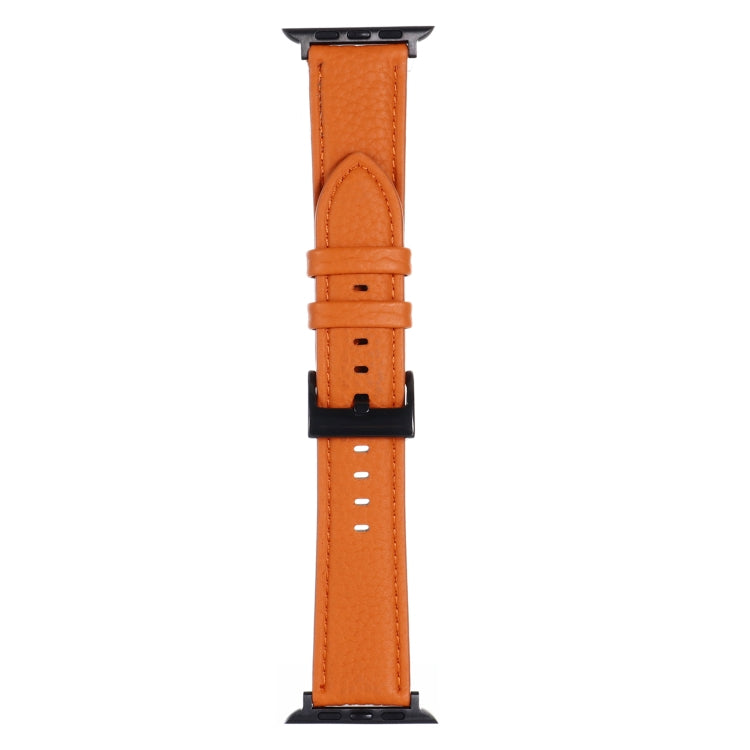 Litchi Texture Leather Watch Band For Apple Watch Ultra 49mm&Watch Ultra 2 49mm / Series 9&8&7 45mm / SE 3&SE 2&6&SE&5&4 44mm / 3&2&1 42mm(Orange) - Watch Bands by buy2fix | Online Shopping UK | buy2fix