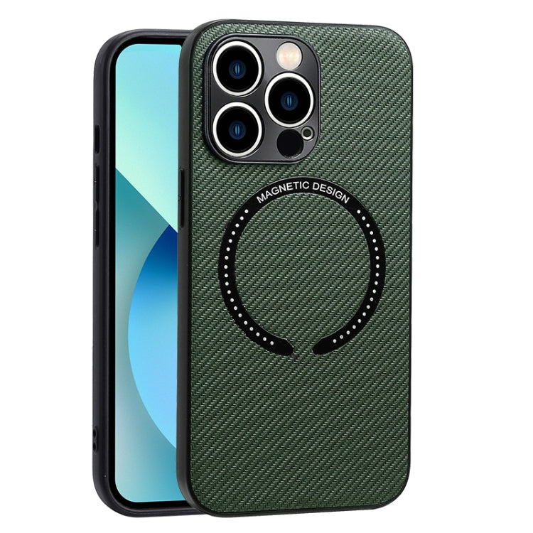 For iPhone 13 Carbon Fiber Texture MagSafe Magnetic Phone Case(Dark Green) - iPhone 13 Cases by buy2fix | Online Shopping UK | buy2fix