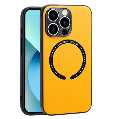 For iPhone 12 Pro Carbon Fiber Texture MagSafe Magnetic Phone Case(Yellow) - iPhone 12 / 12 Pro Cases by buy2fix | Online Shopping UK | buy2fix