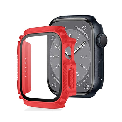 Screen Tempered Glass Film Armor Waterproof Watch Case For Apple Watch Series 8&7 41mm(Red) - Watch Cases by buy2fix | Online Shopping UK | buy2fix