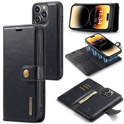 For iPhone 14 Pro DG.MING Crazy Horse Texture Detachable Magnetic Leather Case(Black) - iPhone 14 Pro Cases by DG.MING | Online Shopping UK | buy2fix