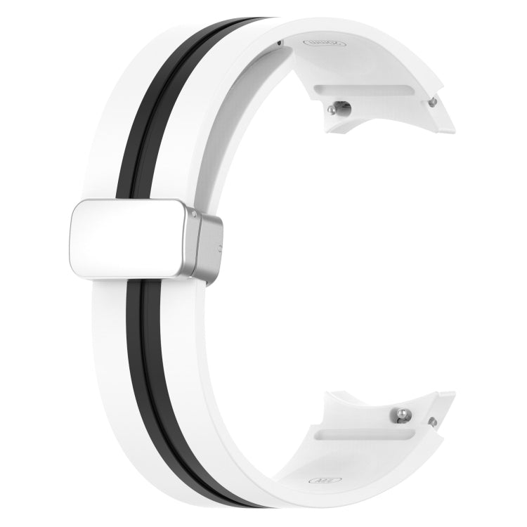 For Samsung Galaxy Watch 5 Pro Two-color Silver Buckle Silicone Watch Band(White Black) - Watch Bands by buy2fix | Online Shopping UK | buy2fix