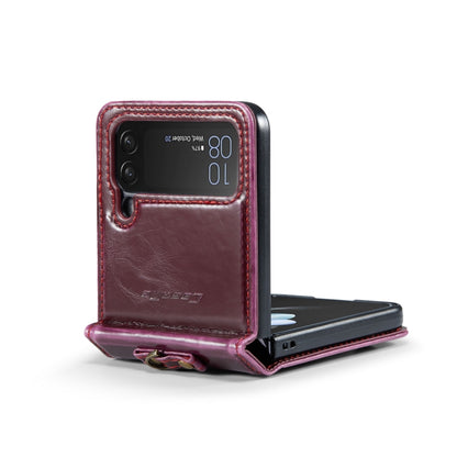 For Samsung Galaxy Z Flip4 CaseMe 003 Crazy Horse Texture Leather Phone Case with Lanyard(Wine Red) - Galaxy Z Flip4 5G Cases by CaseMe | Online Shopping UK | buy2fix