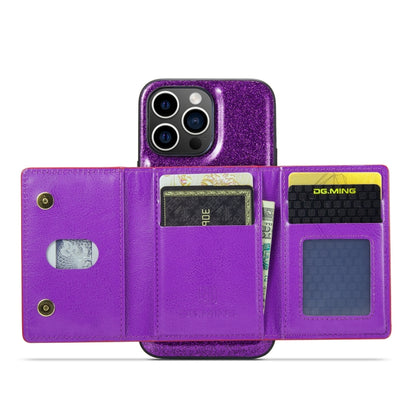 For iPhone 14 Pro Max DG.MING M3 Series Glitter Powder Card Bag Leather Case(Dark Purple) - iPhone 14 Pro Max Cases by DG.MING | Online Shopping UK | buy2fix