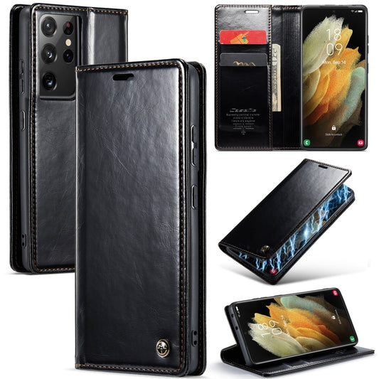 For Samsung Galaxy S21 Ultra 5G CaseMe 003 Crazy Horse Texture Leather Phone Case(Black) - Galaxy S21 Ultra 5G Cases by CaseMe | Online Shopping UK | buy2fix