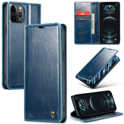 For iPhone 12 CaseMe 003 Crazy Horse Texture Leather Phone Case(Blue) - iPhone 12 / 12 Pro Cases by CaseMe | Online Shopping UK | buy2fix