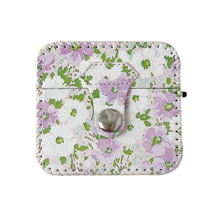 For AirPods Pro PU Leather Wireless Earphone Case(Purple White Flowers) - For AirPods Pro by buy2fix | Online Shopping UK | buy2fix