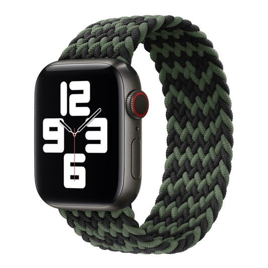 Nylon Single-turn Braided Watch Band For Apple Watch Ultra 49mm&Watch Ultra 2 49mm / Series 9&8&7 45mm / SE 3&SE 2&6&SE&5&4 44mm / 3&2&1 42mm, Length:145mm(W Black Green) - Watch Bands by buy2fix | Online Shopping UK | buy2fix