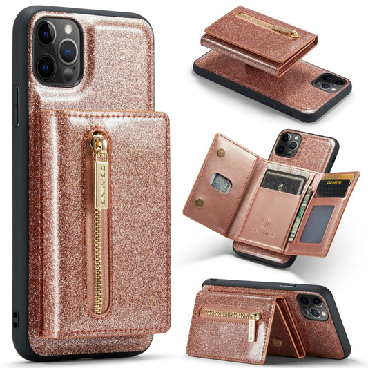 For iPhone 11 Pro DG.MING M3 Series Glitter Powder Card Bag Leather Case(Rose Gold) - iPhone 11 Pro Cases by DG.MING | Online Shopping UK | buy2fix