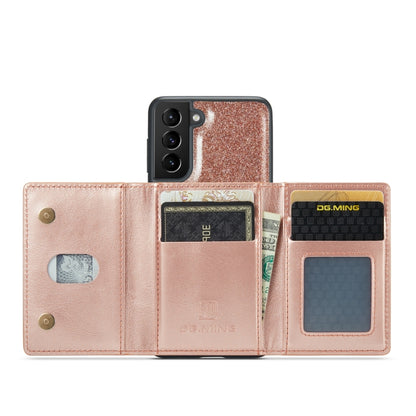 For Samsung Galaxy S21 5G DG.MING M3 Series Glitter Powder Card Bag Leather Case(Rose Gold) - Galaxy Phone Cases by DG.MING | Online Shopping UK | buy2fix