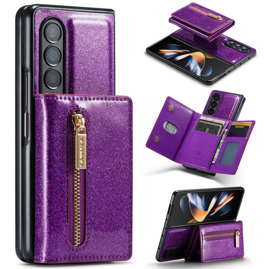 For Samsung Galaxy Z Fold3 5G DG.MING M3 Series Glitter Powder Card Bag Leather Case(Dark Purple) - Galaxy Phone Cases by DG.MING | Online Shopping UK | buy2fix