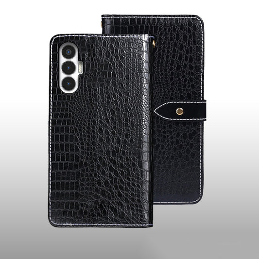 For Tecno Pova 3 idewei Crocodile Texture Leather Phone Case(Black) - Tecno Cases by idewei | Online Shopping UK | buy2fix