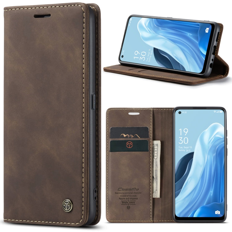 For OPPO Reno7 4G Indonesia/F21 Pro 4G/Reno8 4G CaseMe 013 Multifunctional Horizontal Flip Leather Phone Case(Coffee) - OPPO Cases by CaseMe | Online Shopping UK | buy2fix