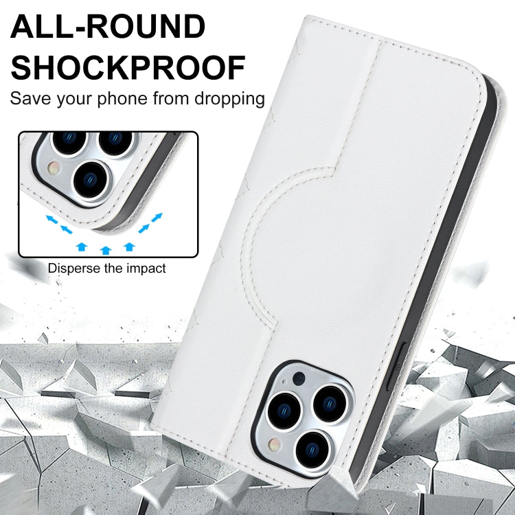 For iPhone 13 Pro Max Rhombic MagSafe RFID Anti-Theft Wallet Leather Phone Case(White) - iPhone 13 Pro Max Cases by buy2fix | Online Shopping UK | buy2fix