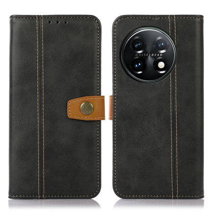 For OnePlus 11 5G Stitching Thread Calf Texture Leather Phone Case(Black) - OnePlus Cases by buy2fix | Online Shopping UK | buy2fix