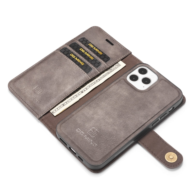 For iPhone 12/12 Pro DG.MING Crazy Horse Texture Detachable Magnetic Leather Case(Grey) - iPhone 12 / 12 Pro Cases by DG.MING | Online Shopping UK | buy2fix