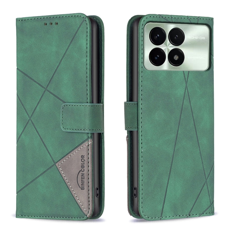 For Xiaomi Redmi K70 / K70 Pro Magnetic Buckle Rhombus Texture Leather Phone Case(Green) - K70 Pro Cases by buy2fix | Online Shopping UK | buy2fix