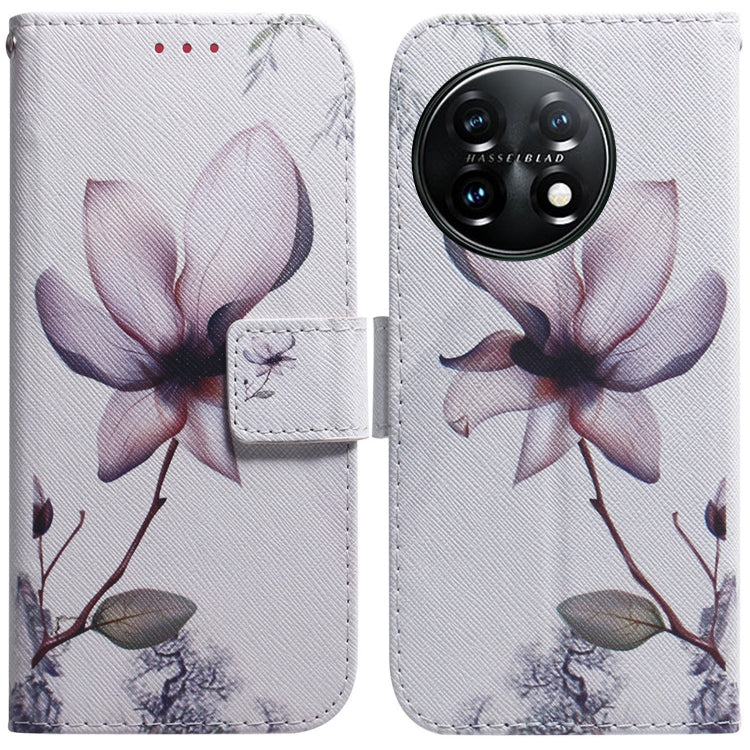 For OnePlus 11 Coloured Drawing Flip Leather Phone Case(Magnolia) - OnePlus Cases by buy2fix | Online Shopping UK | buy2fix