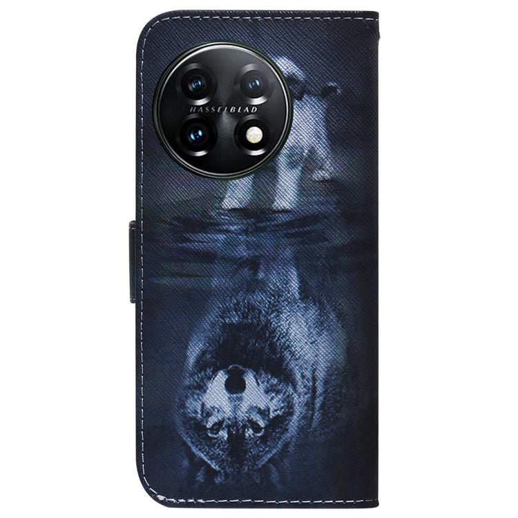 For OnePlus 11 Coloured Drawing Flip Leather Phone Case(Wolf and Dog) - OnePlus Cases by buy2fix | Online Shopping UK | buy2fix