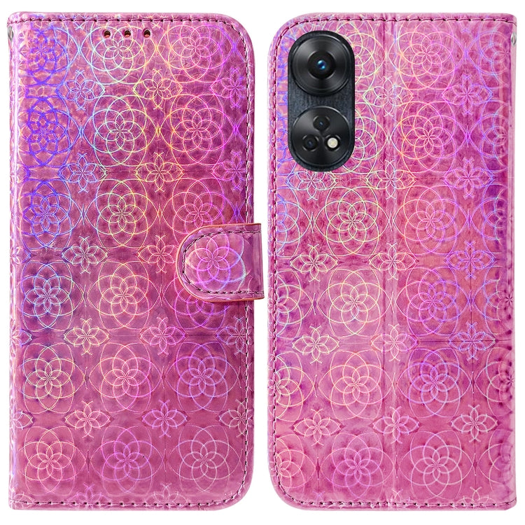 For OPPO Reno8 T 4G Colorful Magnetic Buckle Leather Phone Case(Pink) - OPPO Cases by buy2fix | Online Shopping UK | buy2fix