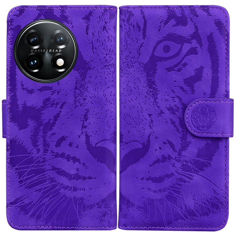 For OnePlus 11 Tiger Embossing Pattern Leather Phone Case(Purple) - OnePlus Cases by buy2fix | Online Shopping UK | buy2fix