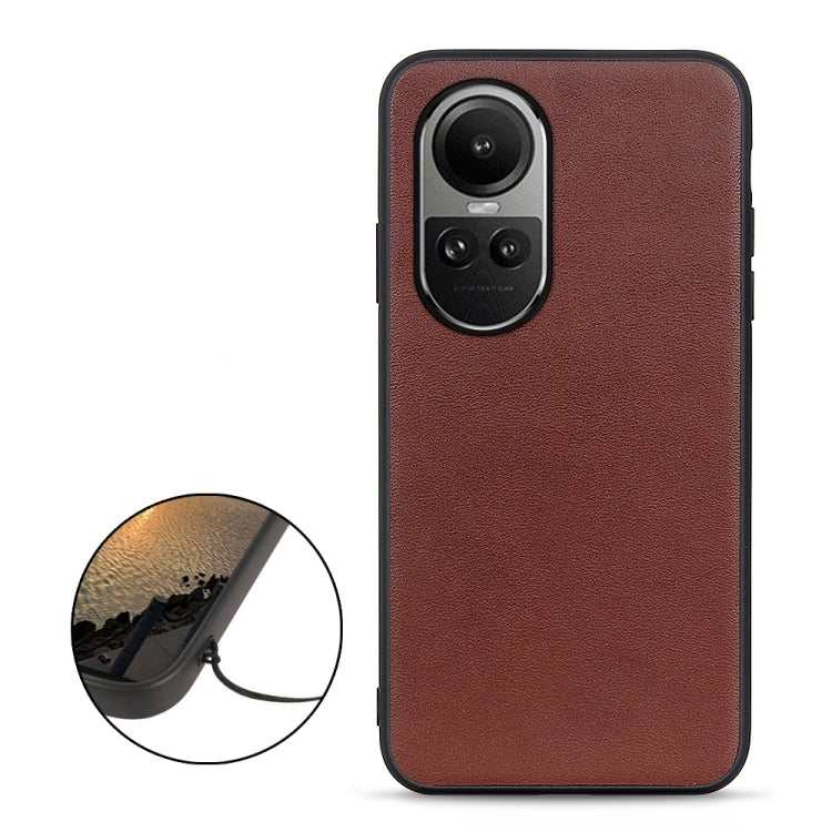 For OPPO Reno10 Global / 10 Pro Global Lambskin Texture Genuine Leather Phone Case(Brown) - OPPO Cases by buy2fix | Online Shopping UK | buy2fix