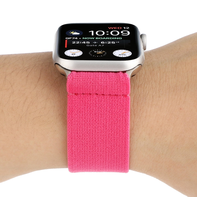 Elastic Nylon Braid Watch Band For Apple Watch Ultra 49mm&Watch Ultra 2 49mm / Series 9&8&7 45mm / SE 3&SE 2&6&SE&5&4 44mm / 3&2&1 42mm(Rose Red) - Watch Bands by buy2fix | Online Shopping UK | buy2fix