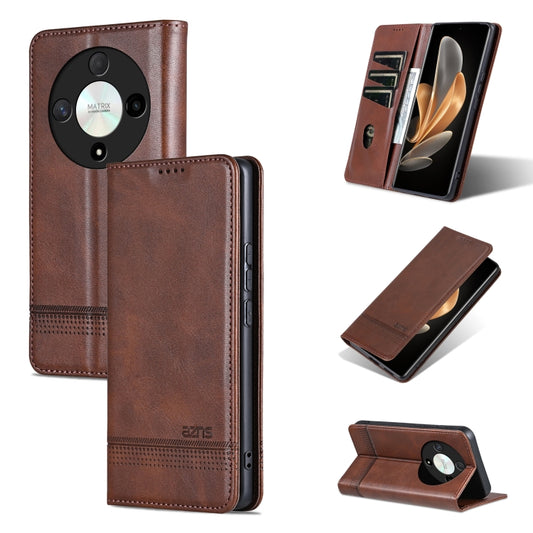 For Honor Magic6 Lite 5G/X9b AZNS Magnetic Calf Texture Flip Leather Phone Case(Dark Brown) - Honor Cases by AZNS | Online Shopping UK | buy2fix