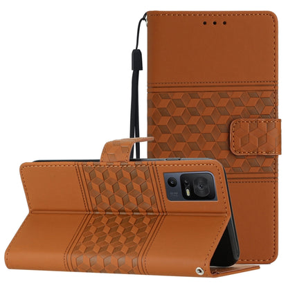 For TCL 40 SE Diamond Embossed Skin Feel Leather Phone Case with Lanyard(Brown) - More Brand by buy2fix | Online Shopping UK | buy2fix