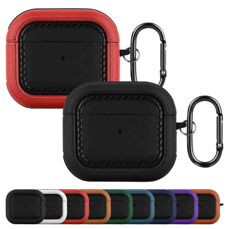 For AirPods 3 Leather Texture Earphone Protective Case(Black Yellow) - For AirPods 3 by buy2fix | Online Shopping UK | buy2fix