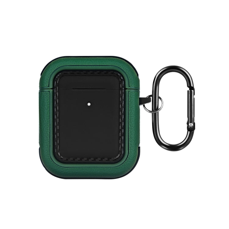 For AirPods 1 / 2 Leather Texture Earphone Protective Case(Black Green) - For AirPods 1/2 by buy2fix | Online Shopping UK | buy2fix