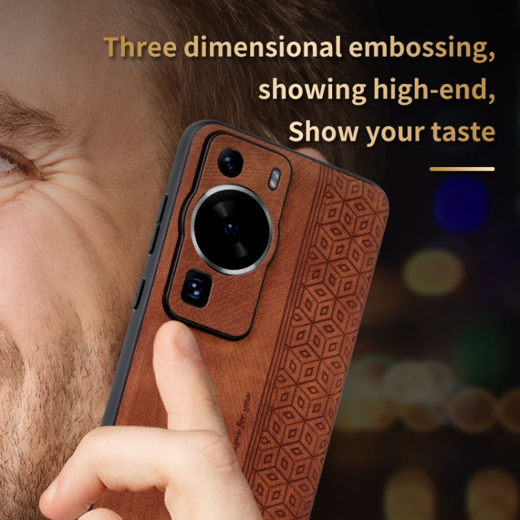 For Huawei P60 / P60 Pro AZNS 3D Embossed Skin Feel Phone Case(Brown) - Huawei Cases by AZNS | Online Shopping UK | buy2fix