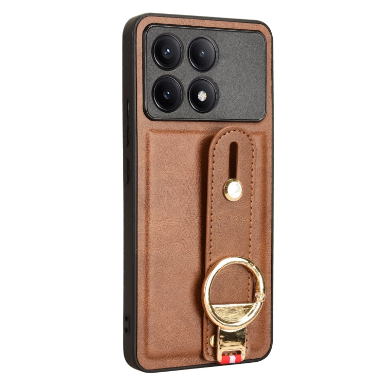 For Xiaomi Redmi K70/K70 Pro Wristband Leather Back Phone Case(Brown) - K70 Pro Cases by buy2fix | Online Shopping UK | buy2fix