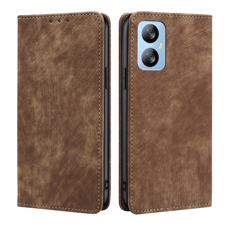 For Blackview A52 RFID Anti-theft Brush Magnetic Leather Phone Case(Brown) - More Brand by buy2fix | Online Shopping UK | buy2fix