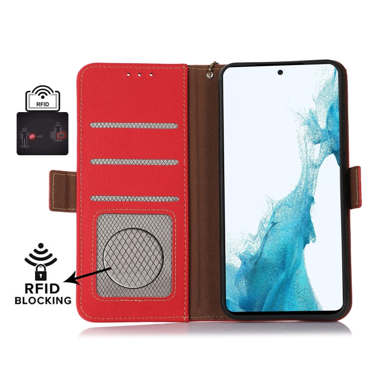 For Xiaomi Redmi K70 Pro Side-Magnetic TJ Genuine Leather RFID Phone Case(Red) - K70 Pro Cases by buy2fix | Online Shopping UK | buy2fix