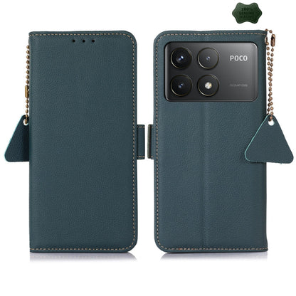 For Xiaomi Redmi K70 Pro Side-Magnetic TJ Genuine Leather RFID Phone Case(Green) - K70 Pro Cases by buy2fix | Online Shopping UK | buy2fix