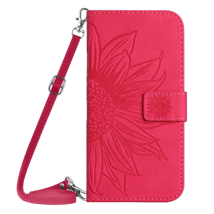 For Xiaomi Redmi 13C 4G Skin Feel Sun Flower Embossed Flip Leather Phone Case with Lanyard(Rose Red) - 13C Cases by buy2fix | Online Shopping UK | buy2fix