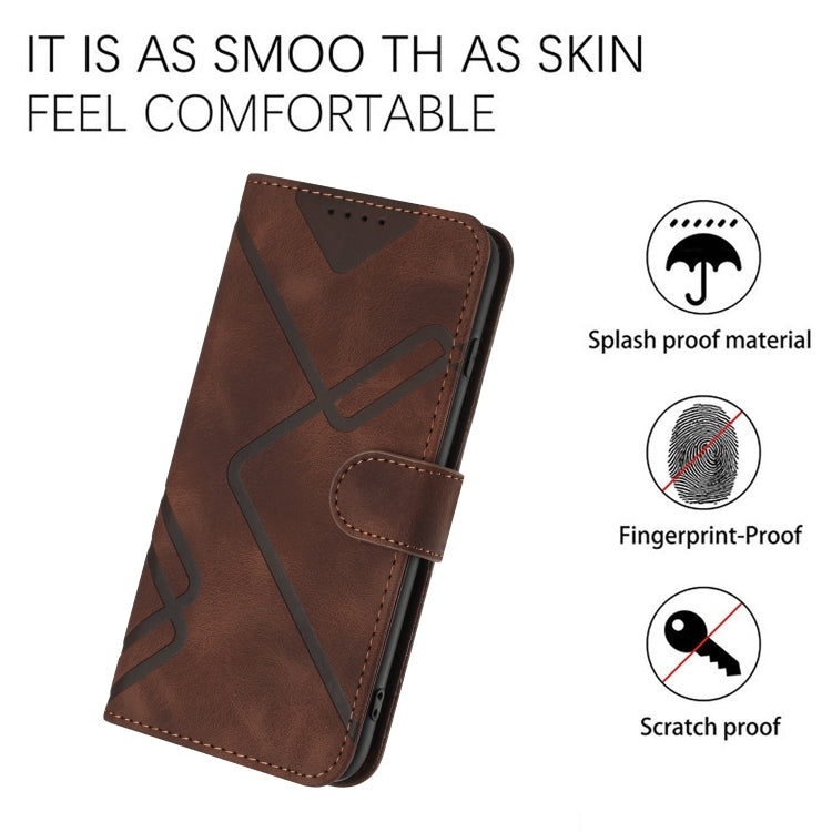 For Google Pixel 9 Pro Line Pattern Skin Feel Leather Phone Case(Coffee) - Google Cases by buy2fix | Online Shopping UK | buy2fix